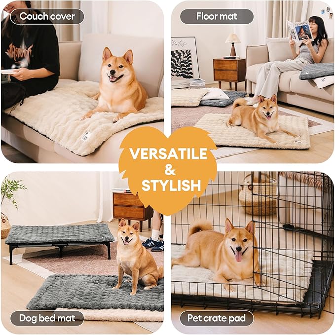 FUNNY FUZZY Self Warming Cat Bed, Waterproof Self Heating Pad for Cats & Dogs, Cozy Plush Warm Pet Mat with Removable Washable Cover - ThermoPad, 25.5"×17.7", Khaki