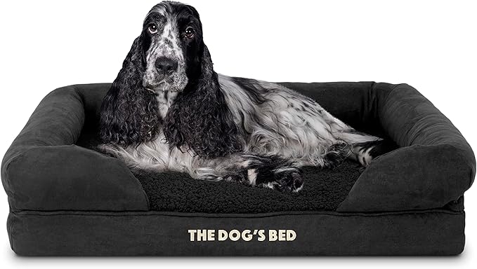 The Dog’s Bed, Medium Black Faux PL, Memory Foam, Pain Relief: Arthritis, Hip & Elbow Dysplasia, Post Surgery, Lameness, Supportive, Calming, Washable Cover, Veterinary Approved