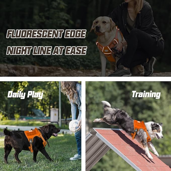 AUROTH Tactical Dog Harness for Large Dogs No Pull Adjustable Pet Harness Reflective K9 Working Training Easy Control Pet Vest Military Service Dog Harnesses Orange M