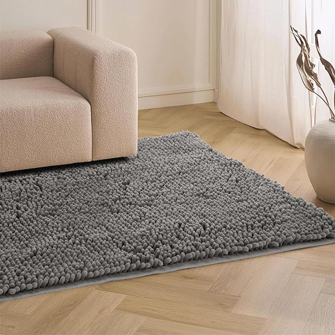 Chenille Absorbent Front Door Mat 60" x 24", Dog Door Mat for Muddy Paws, Dirt Trapper Doormat, Mud Mat for Dogs, Washable Non Slip Outdoor Indoor Doormats for Entryway, Grey