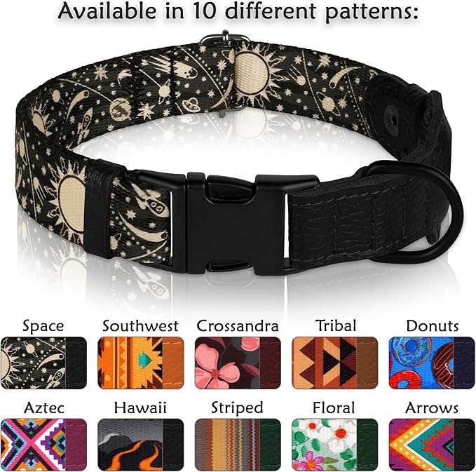 AirTag Dog Collar with Metal Buckle - Printed Nylon Soft Leather Dog Collar with Apple AirTag Holder - Secure Tracking GPS Pet Collars for Girl Boy Small Large Dogs (L, 17"-21" Neck Fit, Space)