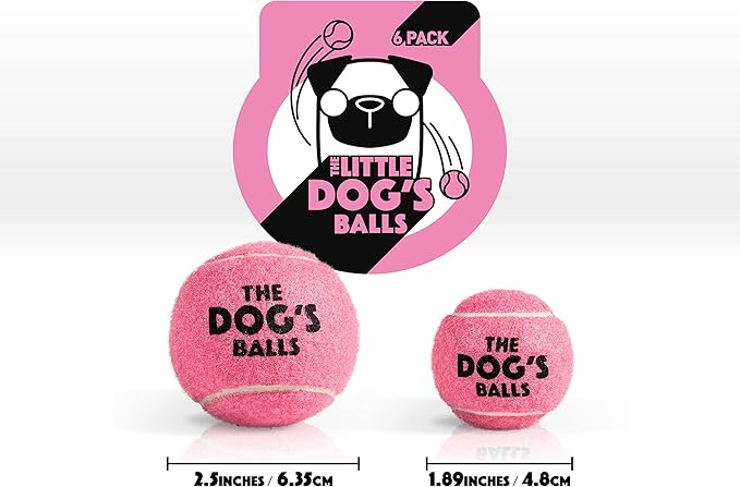 The Little Dog's Balls, Dog Tennis Balls, Pink 6-Pack, Strong Toy for Agility Training, Puppy Training, Play, Exercise & Fetch, 1.9 Inches Diameter