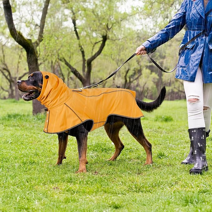 Reflective Dog Raincoat, Windproof & Waterproof Dog Rain Jacket, Adjustable Hooded Pet Poncho with Leash Hole for Small, Medium, Large Dogs(S-2XL) (Yellow, Medium)