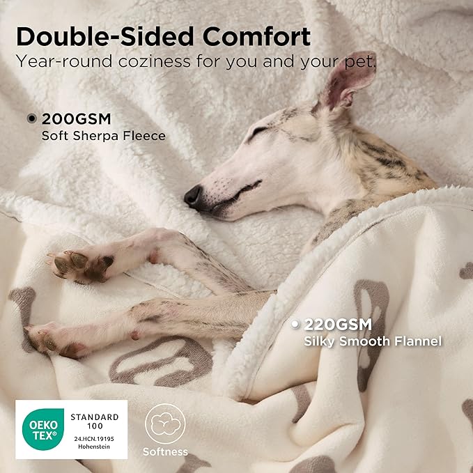 Bedsure Waterproof Dog Blankets for Large Dogs - Soft Print Sherpa Fleece Pet Cat Blanket Washable for Couch Protection, Cozy Plush Reversible Throw Furniture Protector, 40"X50", Beige