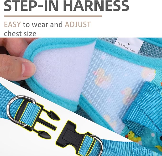 PUPTECK Dog Harness and Leash Set for Small Medium Dogs No Pull Step-in Soft Mesh Puppy Cat Vest Harnesses Reflective at Night, Blue Duck, S