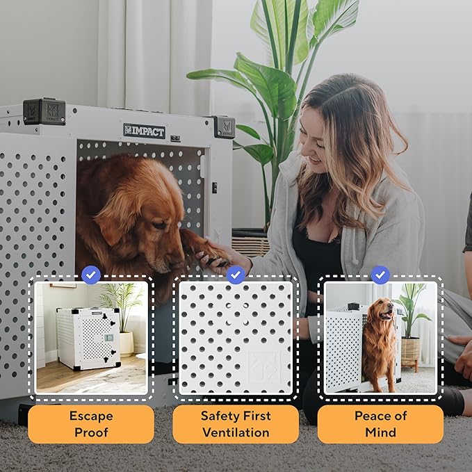 Impact Indestructible High Anxiety Dog Crate for Large Dogs - Heavy Duty Escape Proof Indoor Dog Kennel with Powder-Coated Aluminum - Ideal for Escape Artists (Gray, 40" (40.5" L x 23" W x 29" H)