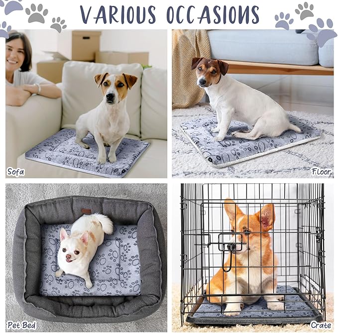 VitalCozy 2 Pack Self Warming Cat Mat Self Heating Pad Bed Reversible Machine Washable Reflects Body Heat Warm Thermal Pet Pad Crate Blanket for Feral and Indoor Cat (Dog Paw,21" X 14")