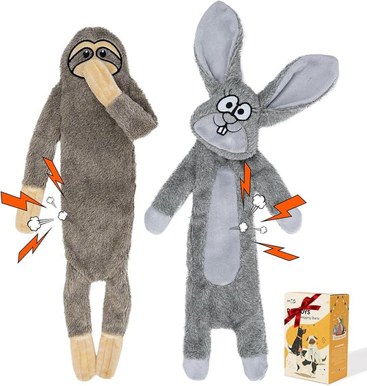 HGB No Stuffing Dog Toys for Aggressive Chewers, Squeaky Crinkle Plush Dog Toys to Keep Them Busy & Puppy Teething for Small, Medium, Large Breed, Cute Bunny & Sloth