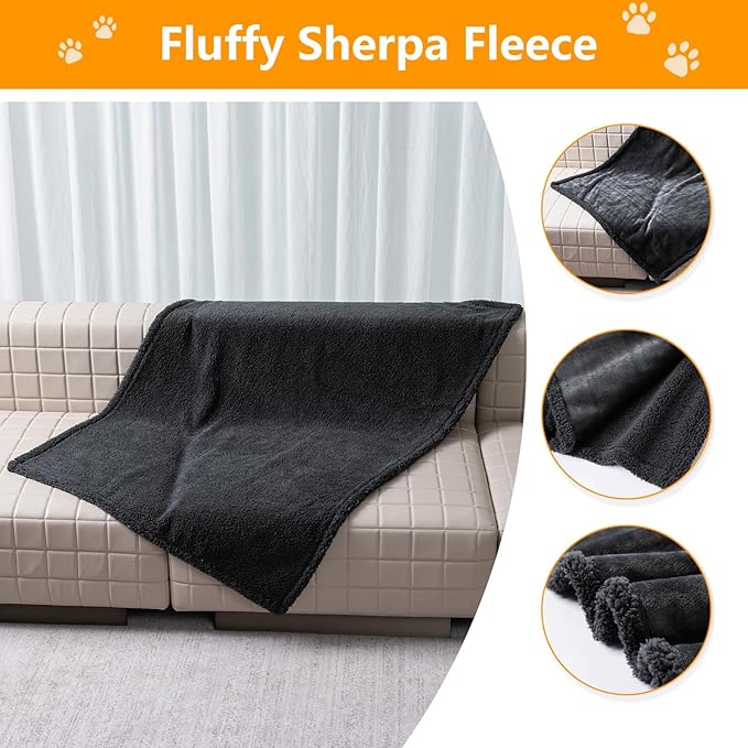 Gray Fluffy Dogs Blanket for Bed Cover,85x85in Super Big Waterproof Sherpa Fleece Blankets for Queen King Size Beds Leakproof Sofa Couch Cover for Warm Washable Mat- Gray, XXL-85x85in