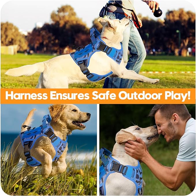 Heavy-Duty Tactical Dog Harness for Large Dogs, No Pull Adjustable Reflective Pet Vest with Molle System, K9 Military-Grade Control for Service Training, Outdoor & 10+ Breeds, Blue Camo, Small