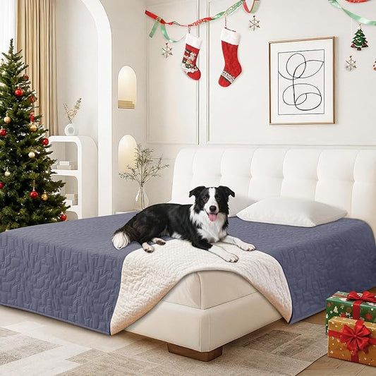 Waterproof Dog Bed Cover Pet Blanket, Soft Couch Cover for Dogs Washable, Non-Slip Dog Blanket Protect Furniture Couch Sofa Car for Puppy Large Dogs Cat (82x102 Inch, Grey Blue)