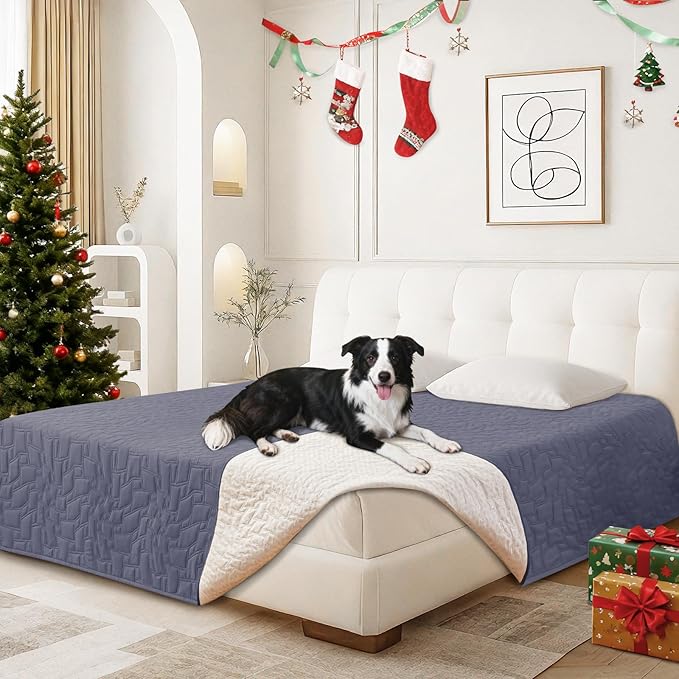 Waterproof Dog Bed Cover, Non-Slip Dog Blanket for Couch, Couch Covers for Dogs Washable, Pet Blanket for Furniture, Pet Bed Mat for Sofa, Car, Couch Protector (52x82 Inch, Grey Blue)