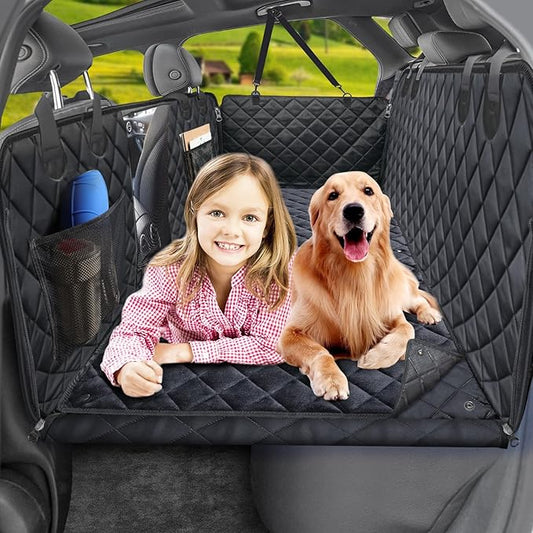 URPOWER Dogs Back Seat Extender with Non-Slip Blanket - Hard Bottom Dog Car Seat Cover & Removable Dog Bed Mat, Waterproof Dogs Hammock for Car, SUV, Pet Backseat Protector Holds 550lbs