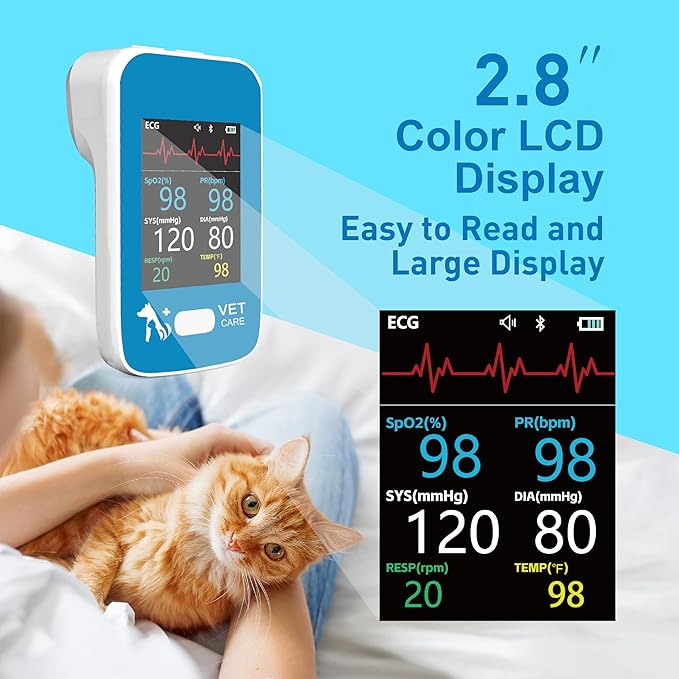Veterinary Blood Pressure Monitor for Dog,Wireless Rechargeable 6 Parameters Animal Vital Signs Monitor,Accurate Bluetooth Veterinary Pulse Oximeter with Free APP for Family Clinic Use