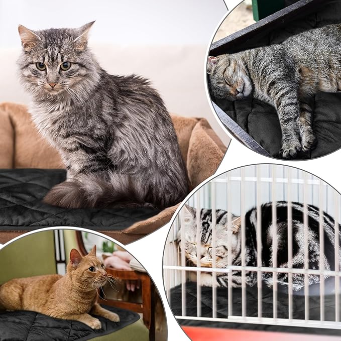 4 Pack Self Heating Cat Pad Self Warming Dog Mat Reflects Body Heat Extra Warm Thermal Pet Pad Washable Dog Cat Bed Crate Bed Mat Blanket(Black,16 x 20 Inch)