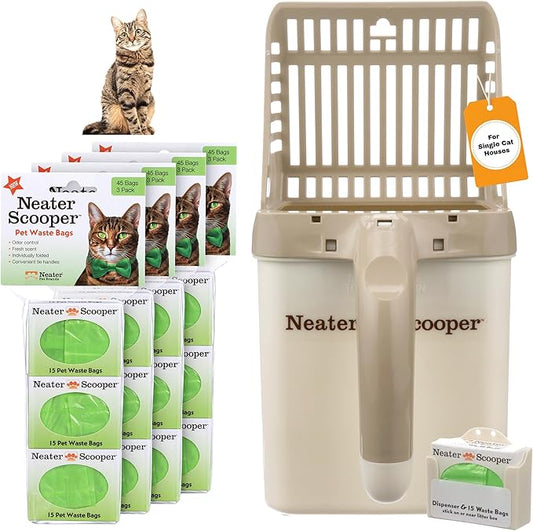 Neater Pet Brands Neater Scooper Standard Cat Litter Scoop, 195 Refill Bags – Mess-Free Cat Litter Scooper with Bag, Spill-Proof Kitty Box Sifter, Bin Doubles as Scoop Holder, For Single-Cat Household