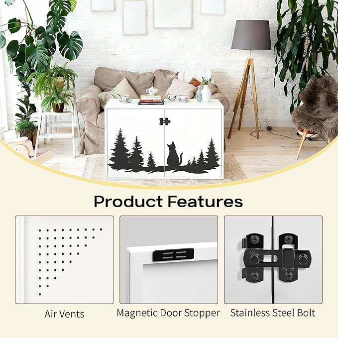 Cat Litter Box Enclosure Furniture Large Hidden Litter Box Cabinet with Removable Divider Decorative Litter Box Cat Washroom Fit Most of Litter Box
