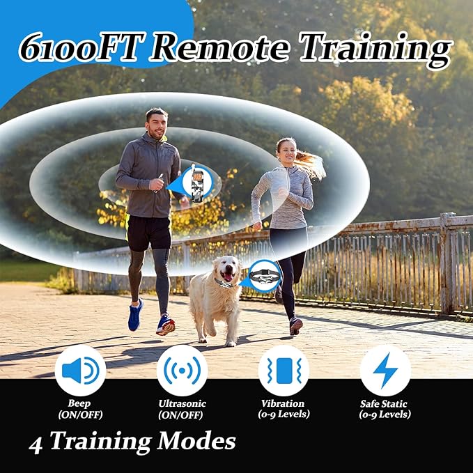 GT1 Wireless Dog Fence & Ultrasonic Training Collar -1160-Yard Adjustable Boundary for Outdoor, 6100FT Remote, 4 Modes (Beep/Vibration/Static/Ultrasonic), Waterproof, 185-Day Standby, 2 Dogs