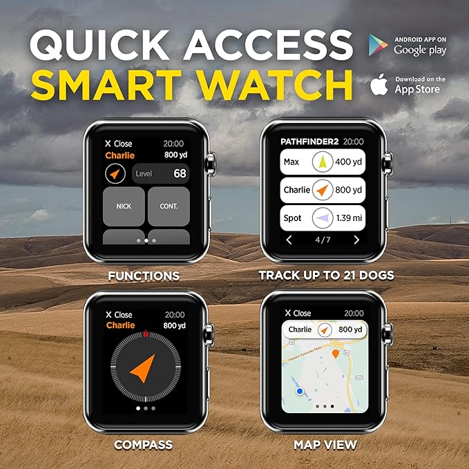 Dogtra 2 Dog Pathfinder 2 GPS Dog Tracker e Collar with PATHFINDER2 Green Add on Receiver LED Light No Monthly fees Free App Waterproof Smartwatch Control Long Range Multiple Dogs Smartphone Required