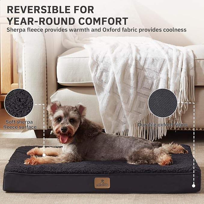 Bedfolks Orthopedic Dog Bed for Medium Dogs - Egg Foam Dog Crate Bed with Removable Waterproof Cover, Pet Bed Mat Suitable for Dogs and Pets Up to 35 lbs (30 x 20 x 3 inches, Black)