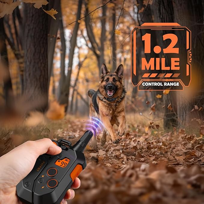 PATPET Dog Training Collar, 1.2 Mile Range 101 Training Levels Dog Shock Collar with Remote Control (15-150 lbs), Waterproof 100% Safe E Collar for Large Breed for Dogs Black with Vivid Orange