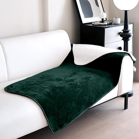 gogobunny Waterproof Bed Blanket, Reversible Sherpa Fleece Throw Blanket for Dog Puppy Cat, Furniture Cover Protects Bed Couch Sofa from Liquid Pee and Pet Fur (Forest Green, 30x70 inches)
