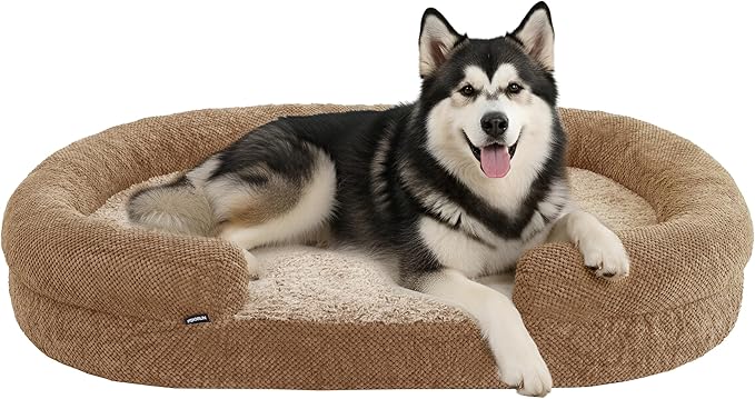 Orthopedic Dog Bed for Extra Large Dogs – XL Size 48"x36" Washable Bolster Couch, Extra-Thick 3.6" Foam Oval Pad Fits Dog Curve, Washable Removable Calming Plush Cover, Cozy Pet Sofa Bed