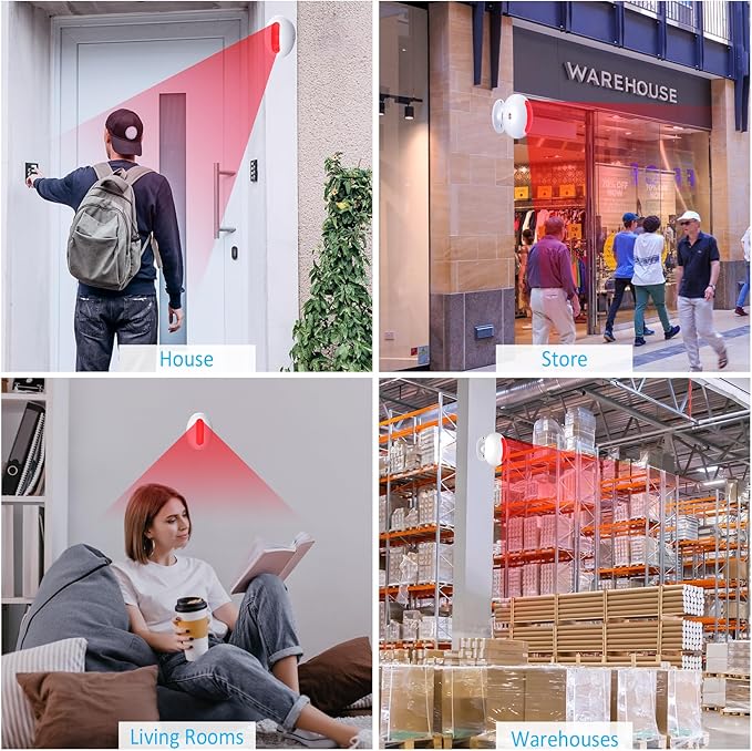 Motion Sensor Door Chime, Wireless Motion Detector Alarm Indoor, Business Entry Alert Bell with Buzzer, Doorbell for Home/Garage Door/Store, USB/Battery Powered,1 Receiver +3 Sensors