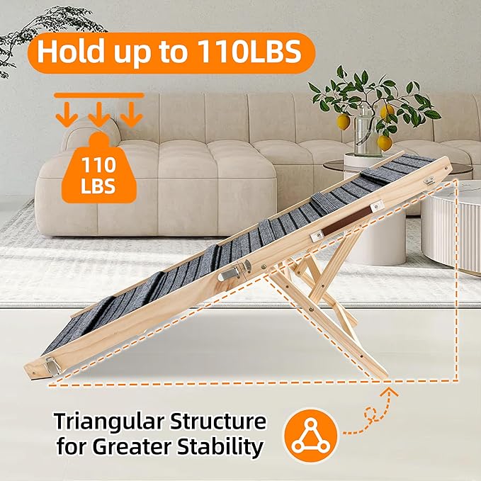 Dog Ramp for Bed-Non-Slip - Extra Wide Pet Ramp for Small Large Dogs to Get on Couch Car Wooden Foldable Dog Ramp Seamlessly Connects Platform -Hold up to 110 Pound-Adjustable, Foldable (L)