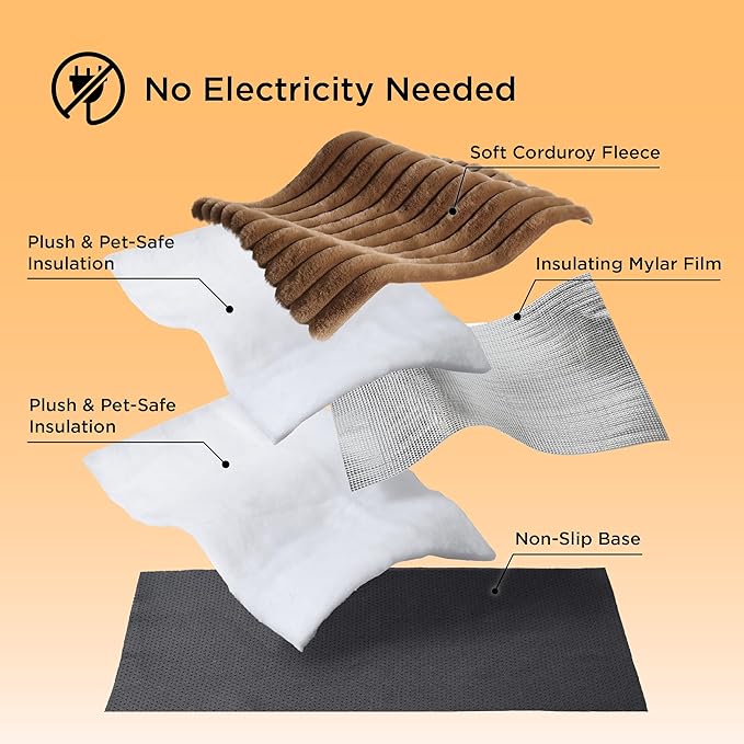 Bedsure Self Warming Cat Bed, Small Self Heating Dog Crate Pad, Thermal Extra Warm Puppy Mat Indoor, Non-Slip & Washable, Not Electric, 24" x 18", Brown