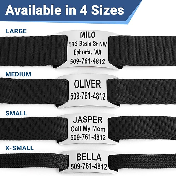GoTags Dog Collar with Personalized Nameplate, Adjustable Dog Collar with Custom Engraved Slide On Pet ID Tag in Stainless Steel, Silent, No Noise Dog Tag Small to Large Unique Colors