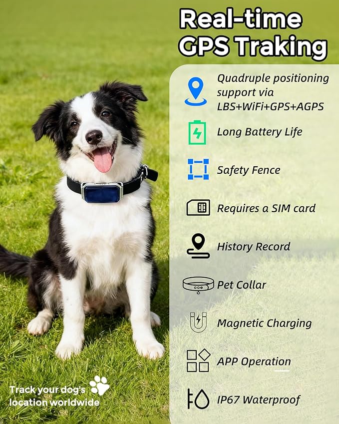 Smart GPS Dog Tracker, Live Pet Tracker, Virtual Fence, 10-Day Battery Life, Tensile Dog Collar, IP67 Water-Resistant, Easy Operation via Proprietary APP, Anti-Lost Tracking Device
