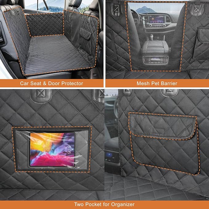 petizer Back Seat Extender for Dogs, Hard Bottom Dog Car Seat Cover, Nonslip Durable Soft Back, 100% Waterproof Car Hammock, Travel Bed, Washable Backseat Protector, Detachable Seat Covers for Car