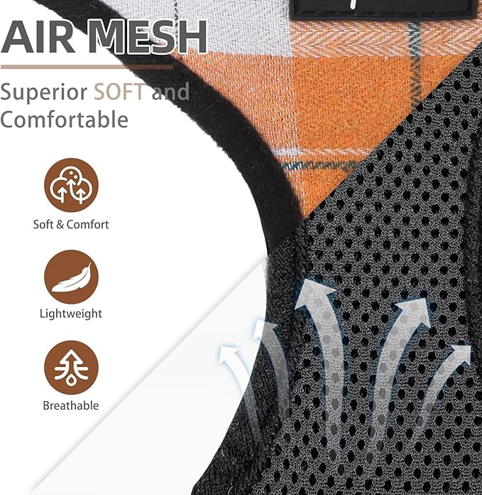 PUPTECK Soft Mesh Dog Harness and Leash Set Pet Puppy Cat Comfort Padded Vest No Pull Harnesses, Orange, XS