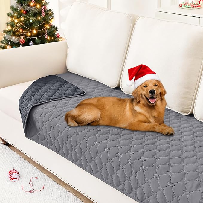 Smiry Waterproof Dog Bed Cover Blanket, Soft Reversible Pet Blanket, Washable Leakproof Cats Dogs Couch Cover for Sofa, Couch, Furniture, Plaid (30x70 Inch, Grey/Dark Grey)