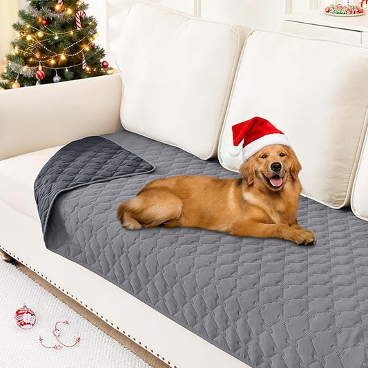 Smiry Waterproof Dog Bed Cover Blanket, Soft Reversible Pet Blanket, Washable Leakproof Cats Dogs Couch Cover for Sofa, Couch, Furniture, Plaid (30x70 Inch, Grey/Dark Grey)