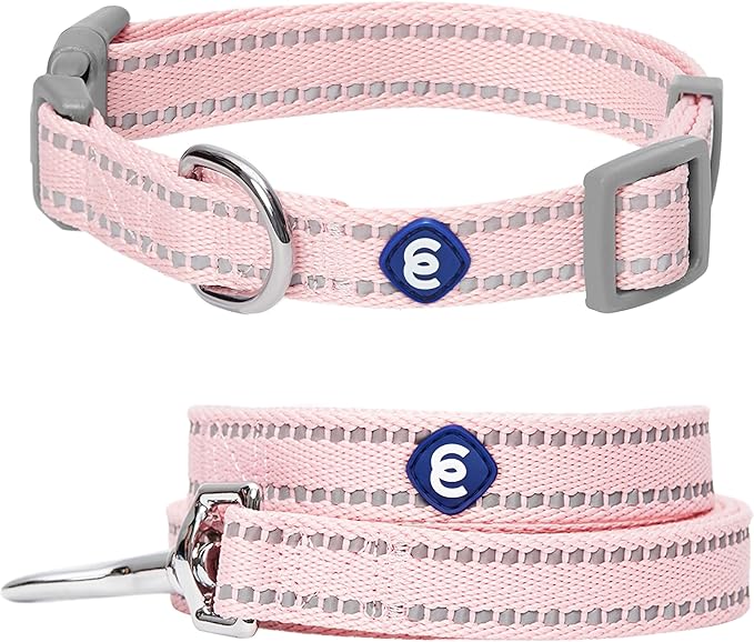 Blueberry Pet Essentials Reflective Dog Collar & Leash Set, Adjustable for Small Dogs | Safe Walking Gear for Pet Parents, Puppy Training & Daily Use SmallDogs, Baby Pink