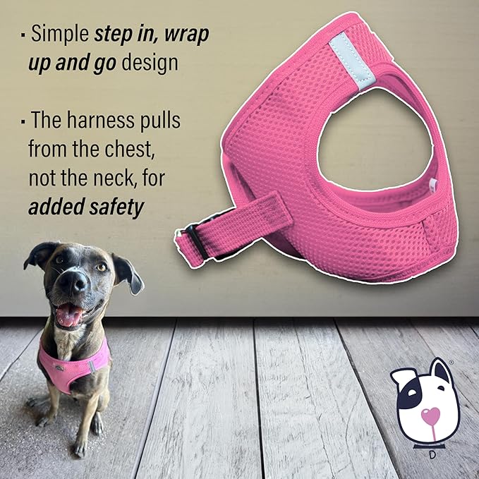 Doggie Design Dog Harness - No Choke Dog Harness, Dog Vest, Mesh Polyester, Pet Harness, Simple Step in and Go Design, Harness for Dog - Candy Pink, XL