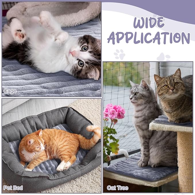 Nuanchu 4 Pack Self Warming Cat Bed 24"x18" Self Heating Dog Cat Pad Bulk Crate Mat Extra Warm Thermal Big Pet Pad for Indoor Outdoor Pets Houses with Removable Washable Cover Non Slip(Grey)