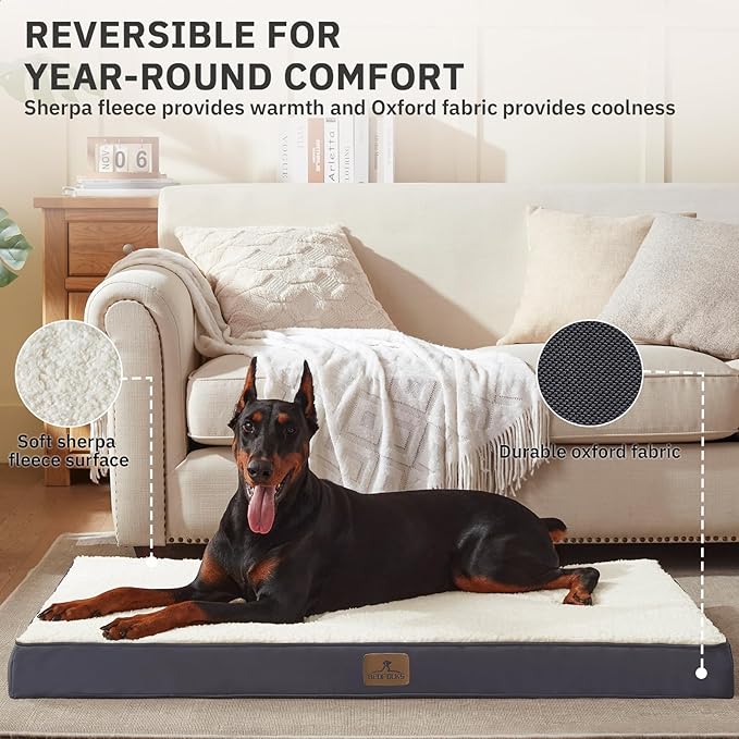 Bedfolks Orthopedic Dog Bed for Jumbo Dogs - Egg Foam Dog Crate Bed with Removable Waterproof Cover, Pet Bed Mat Suitable for Dogs and Pets Up to 150 lbs (54 x 44 x 4 inches, Grey)