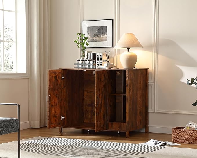 Large Cat Litter Box Enclosure with Litter Collector,Cat Litter Enclosure for Self-Cleaning Litter Boxes,Adjustable Shelf for Dog Proof,Power Outlet,Wooden Cat House,Brown Rustic