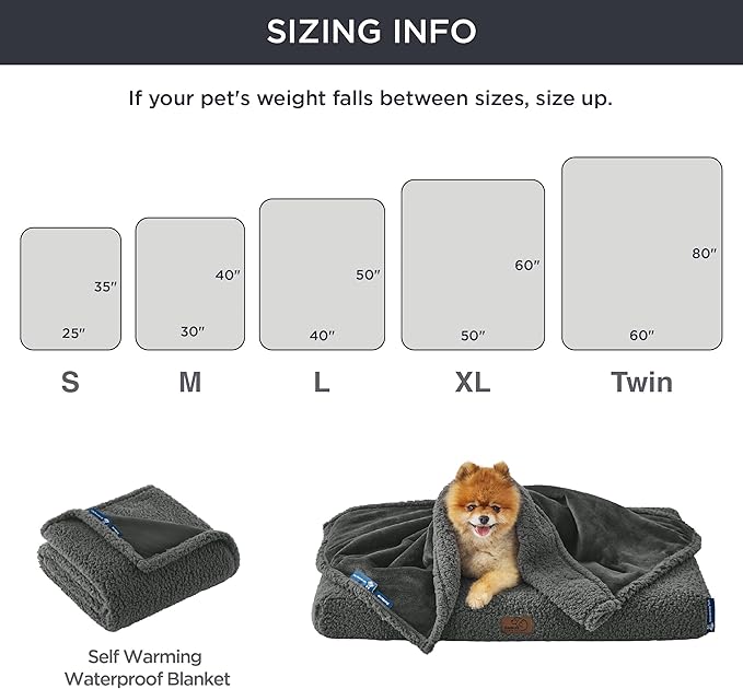 Bedsure Self Warming Blanket for Extra Large Dogs - XL Cat Waterproof Blanket Washable for Couch Protection, Sherpa Fleece Puppy Blanket, Soft Plush Reversible Throw Furniture Protector, 50x60, Grey