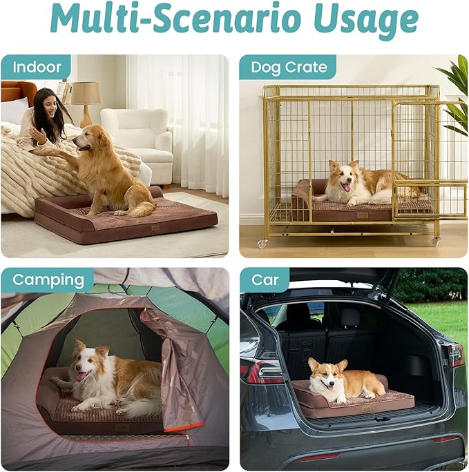 Orthopedic Dog Bed for Large Medium Size Dog, Dogs Crate Bed, L Shaped Foam Anti-Slip Bottom Pet Cat Sofa with Washable Removable Cover, Suitable for Pet Up to 75 lbs, 36x27x6.5 inch, Brown