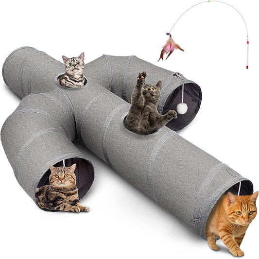 Ownpets Cat Tunnel Sturdy Oxford Fabric Cat Tunnel Toy, Cactus Shape Collapsible Cat Tunnels for Indoor Cats,Interactive Peek Hole Pet Tunnel Tube with Cat Wand Toy