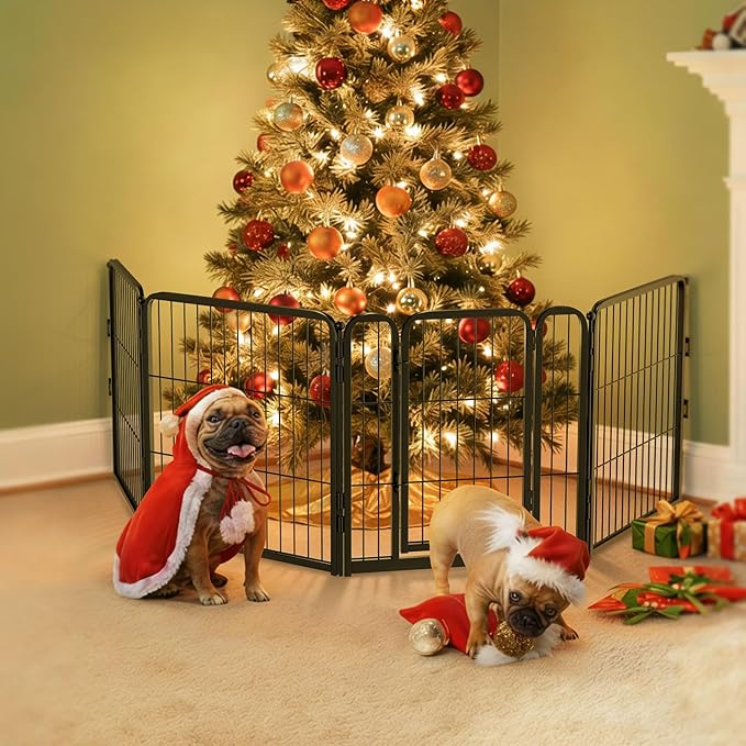 FXW Dog Gate Extra Wide Designed for Indoor Use, Adjustable Width Up to 92-inch Wide (24" H 4 Wire Panels for Puppies and Small Dogs), Black