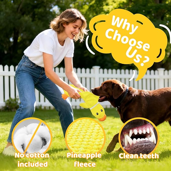 2 Pack Dog Toys for Aggressive Chewers, No Stuffing Plush Squeaky Duck Interactive Puzzle Toys with Treat Pockets for Small Medium Dogs