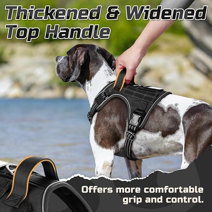 rabbitgoo Tactical Dog Harness for Small Dogs, No Pull Military Service Vest with Handle & Molle, Easy Control for Training Walking, Adjustable Reflective Straps, Black, S
