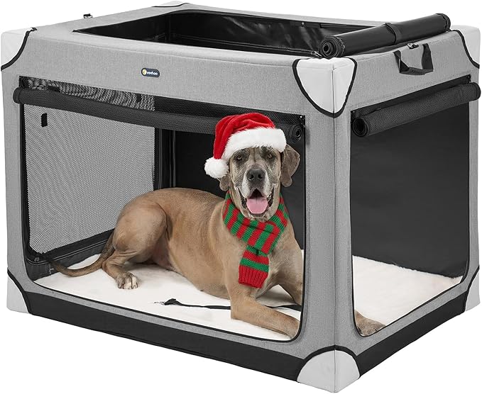 Veehoo Extra Large Dog Crate for Indoor Outdoor, Portable Collapsible Travel Dogs Crate, 48 Inch Soft Foldable Pet Kennel with 4-Door Mesh Windows