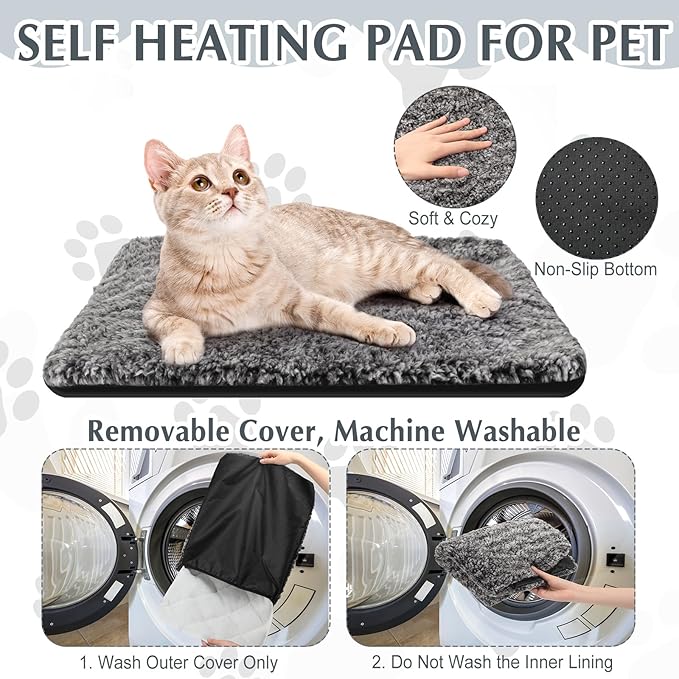 4 Pack Self Warming Cat Pads Self Heating Cat Mat Washable Homeless Dogs Thermal Pads Kennel Pad Reflects Body Heat Warm Crate Bed Mat for Indoor Outdoor Pet(Gray,16 x 20 Inch)