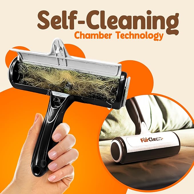 FurClean Pet Hair Remover Roller – Reusable Dog & Cat Hair Remover for Furniture, Couch & Bedding – Portable Multi-Surface Lint Roller for Pet Hair Removal.
